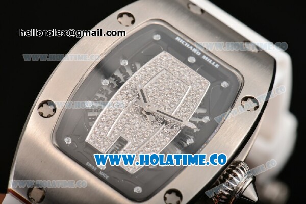 Richard Mille RM007 Miyota 6T51 Automatic Steel Case with Diamonds Dial and White Rubber Strap - Click Image to Close